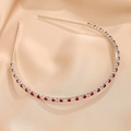 Detail of silver headband with alternating red and clear rectangular cubic zirconia gems - Red White Silver (FG0009-2)