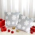 Gray plush square throw pillow cover with white snowflake pattern for holiday decor - 18x18 Inch / Grey Small Snowflake