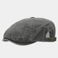 Detail of vintage washed cotton newsboy cap with adjustable metal buckle on back - Adjustable / Gray