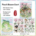 Chinese Peach Blossom PET sticker set with matching background scenery card for DIY decor - Peach Garden Court