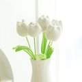Hand-knitted white tulip bouquet in a white ceramic vase for festive home decoration - Plump Tulip White