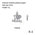 Silver plated I heart Mama pendant charm with cubic zirconia inlay for DIY jewelry - Type E-2 (I MaMa Heart) / Silver