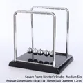 Medium square Newton's cradle with black base and five metal balls, 134x113x138mm size - Medium-sized Square Billiard Ball (non-perpetual Motion) ♢ / Original Packaging ♢