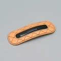 Minimalist light brown leather BB hair clip with fine diamond stitching detail - Oval Orange