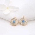 Ronde boze oog hangers in 14K verguld messing met blauwe zirkoon en kristallen details - H-4870 Rond Boze Oog