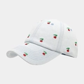 Light blue denim baseball cap with cherry embroidery shown from a 45-degree front angle - Adjustable / Light Blue