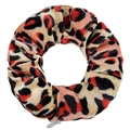 Detail view of tie-dye leopard print velvet scrunchie with hidden grey zipper pocket - Red Leopard