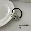Minimalist silver geometric metal elastic hair tie for women, size 4.8x2.2cm - Double Smooth Bar Silver
