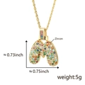 Gold-plated letter M necklace pendant with colorful zircon stones on thin cable chain - Letter M