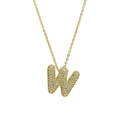 18k gold plated brass balloon letter W necklace with shiny white cubic zirconia stones - Letter W Necklace