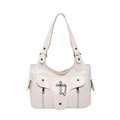 Borsa a spalla PU bianco crema con croce e catena argentata in pelle martellata - Bianco