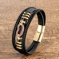 Macro detail of multi-layer braided leather bracelet with gold clasp and pink gemstone - Style-4 (Gold Clasp/Pink Stone)