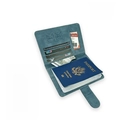Morandi blue PU leather passport holder set with RFID blocking and world map pattern - Magnetic Navy Blue Passport Cover / Aqua