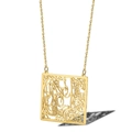 Minimalist square hollow city map necklace in polished gold stainless steel - Jerusalem / Gold