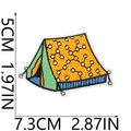 Detailed view of yellow and green embroidered camping tent patch with measurement scale - Tent Style