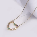 Elegant gold heart pendant necklace with colorful zirconia on a white background - Pendant 3cmx3cm/Chain 40+5cm / Gold/Multicolor