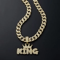 Gold-tone Cuban chain with rhinestone-paved KING crown pendant for men - Pendant + 50cm Cuban Chain / Gold