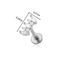Silver F136 titanium labret stud with marquise cubic zirconia, size 0.21cm by 0.39cm - 12# Silver Curved Marquise Style