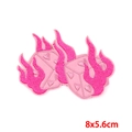 Pink heart dice embroidery patch with flames for clothing decor, measuring 8x5.6cm - PE8122CT