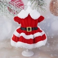 Festive red polar fleece Christmas dog dress with white plush trim and belt buckle - XL / Double Layer Belt