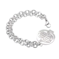 Doppellagiges silbernes Hamsa-Hand-Armband mit runden Gliedern und Karabinerverschluss - Silberne Hamsa-Hand (KB57155-Z)