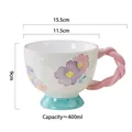 Hand-painted 400ml ceramic mug with lavender floral relief and pink braided handle - Two-color Flowers