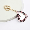 Llavero de corazón en cuero PU con estampado de leopardo rosa y cierre de metal dorado - Rosa Encantador