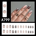 Unghie finte ovali con stampe leopardate, muccate e design gel rosa cat-eye, set da 24 - Stile Occhio di Gatto Rosa Fantasia Mucca Leopardo (A799)