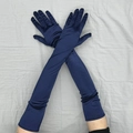 Guanti lunghi in raso elastico blu navy, lunghezza al gomito per feste e matrimoni - Taglia unica / Blu navy