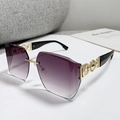Frameless sunglasses with purple gradient lenses and hollow golden metal temples - Gradient Grey