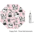 Pink automatic umbrella with puppy park pattern and silver sun protection coating - Automatic 3-Fold Puppy Park - Silver Coating