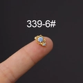 Elegant gold piercing earring featuring a round sky blue zircon and leaf pattern - Gold Blue Zirconia Style (339-6#)