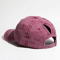 Washed burgundy ponytail baseball cap with functional cutout and metal buckle - Adjustable / Burgundy
