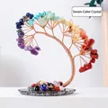 Handmade colorful gemstone tree with seven crystal types and copper wire on stone base - 7 Chakra Phoenix Tail Tree