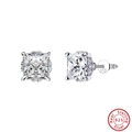 Macro shot of S925 sterling silver square cut studs with clear cubic zirconia in 4-prong setting - Square Cut-Silver