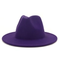Classic dark purple wool felt fedora hat with wide brim and elegant pinched crown design - Purple