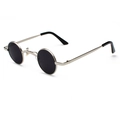 Retro small round steampunk sunglasses with golden metal frame and dark black lenses - Silver Frame Black Gray Lens C3