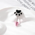 Cat paw cartilage stud earring with black enamel and pink cone screw back - Black Cat Paw + Pink Sharp Cone (Single Piece)