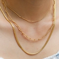 Three-layered gold stainless steel necklace set with snake and paperclip chains - Style 5-1 (Gold 3-Layer: Snake+Paperclip+Box)