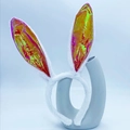 Plush white bunny ear headband with iridescent reflective inner fabric detail - Red AB Rabbit