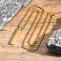 Men's geometric gold-plated stainless steel bar necklace with engraved feather texture - Pendant with Chain / Gold