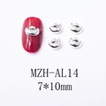 Close-up of silver ingot-shaped nail art charms with dimensions and application on red nail - Silver Ingot Style (AL14)