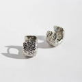 Exaggerated silver lava textured earrings with metallic wrinkles on white background - White Gold