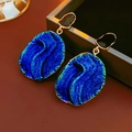 Orecchini vintage a rombo con cristallo blu e bordo dorato per un look di lusso retrò - Stile 7 (Perno in Argento)