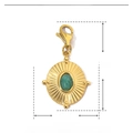 Detailed view of a gold stainless steel oval pendant with green stone and dimensions - Round Sun-Green Stone