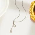 Silver steel necklace featuring sparkling gourd and heart pendants with small diamonds - Gourd Style (8897) / Silver