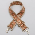Ethnic style woven wide bag strap with orange and brown diamond pattern and gold hardware - No. 453 / Silver Hook