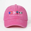 Pink washed denim baseball cap with Puerto Rico print and adjustable vintage strap - Rose Red