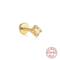 S925 sterling silver gold stud earring with a square claw-set white opal stone - Gold #5 (Square Prong)