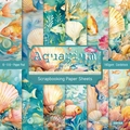 Aquarium themed 6x6 inch scrapbook paper pack with 12 watercolor ocean patterns - 22015a 24 Sheets